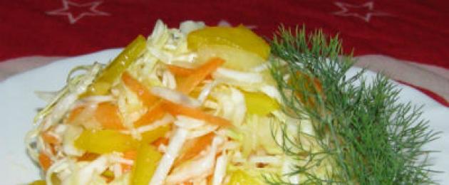 Salata od kupusa i bibera.  Marinirajte kupus sa paprikom: brzo, jednostavno, sa fotografijama i tajnama ukusa.  Instant salata od kupusa sa paprikom