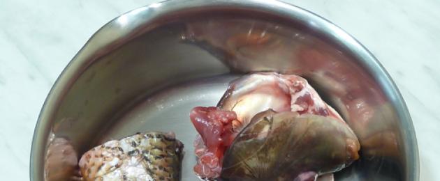 잉어 머리에서 귀를 요리하는 법.  잉어의 Ukha(생선 수프).  잉어 머리의 귀