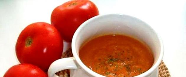 Tomato puree soup is a classic recipe.  Tomato puree soup.  Tomato puree soup: recipe, photo