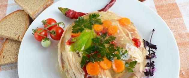 Chicken aspic.  Recipe and cooking technology.  Development of assortment and technology of preparation of cold aspicable dishes Technological chart of aspic from chicken
